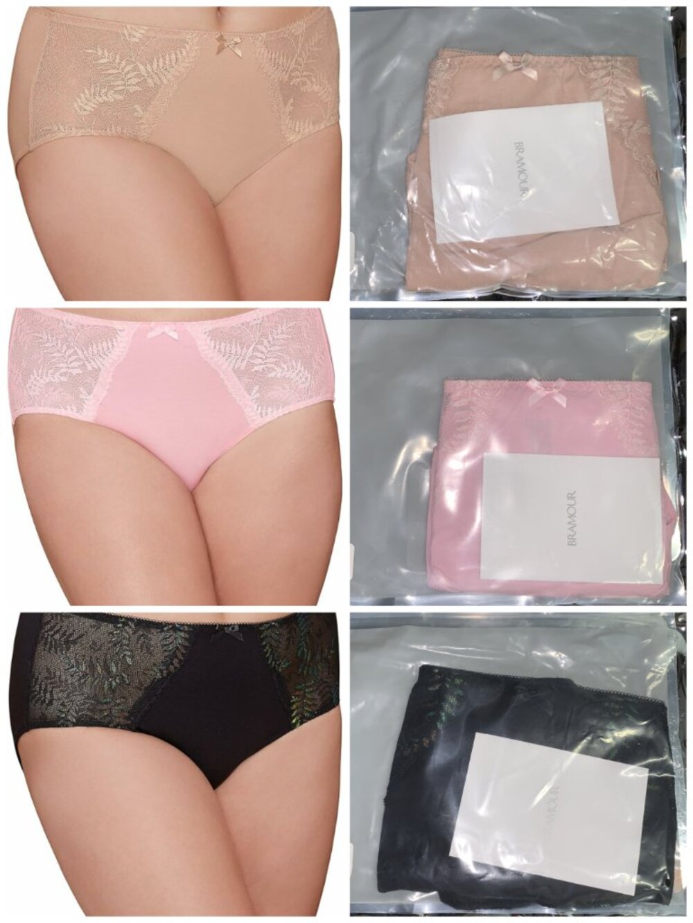 Set of 3! Panties Extra Large Briefs Bramour 32 FITS 31-32" High-Waist 42-44 Hip